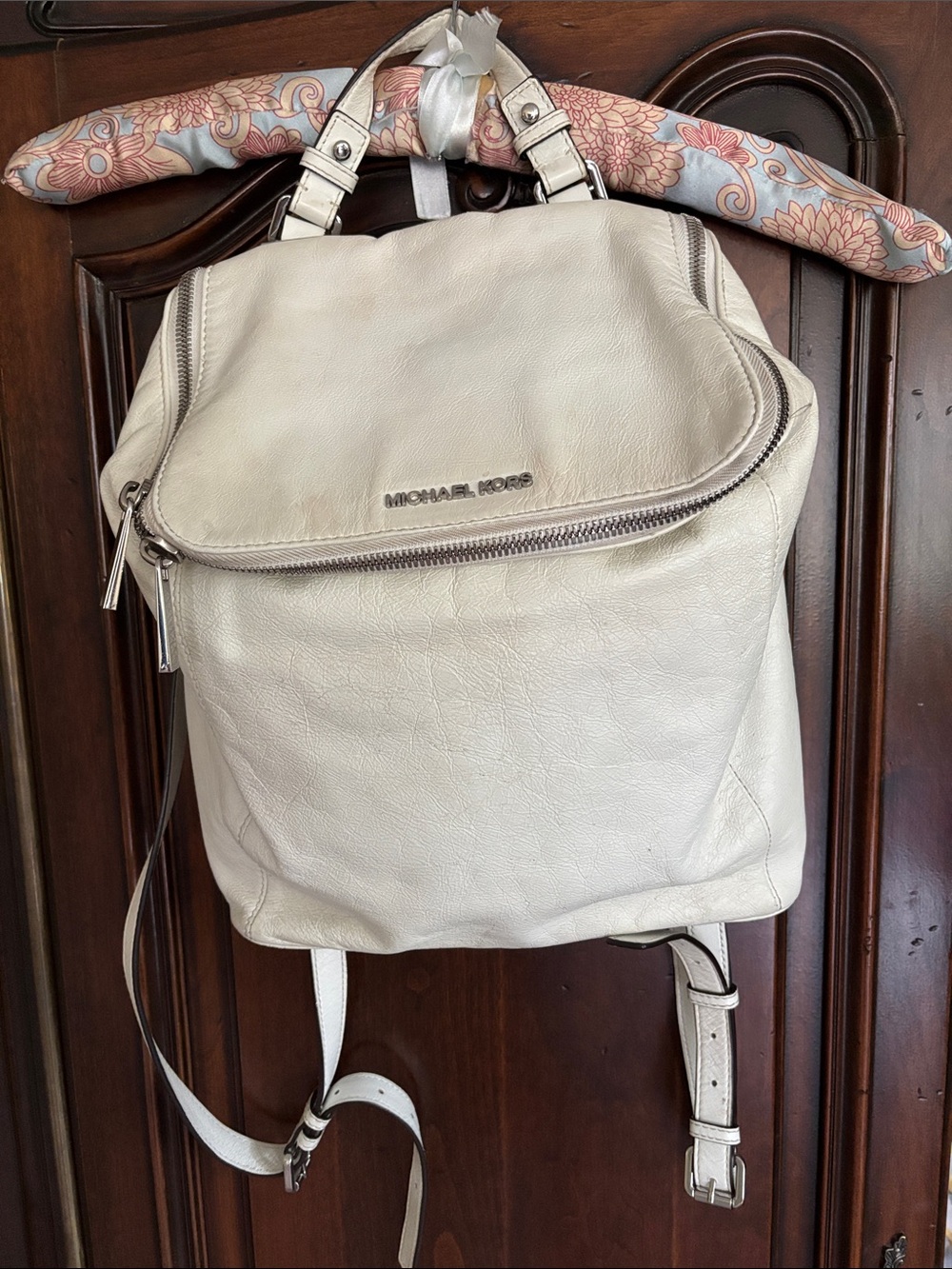 Michael Kors white Leather Zip-Front Backpack
